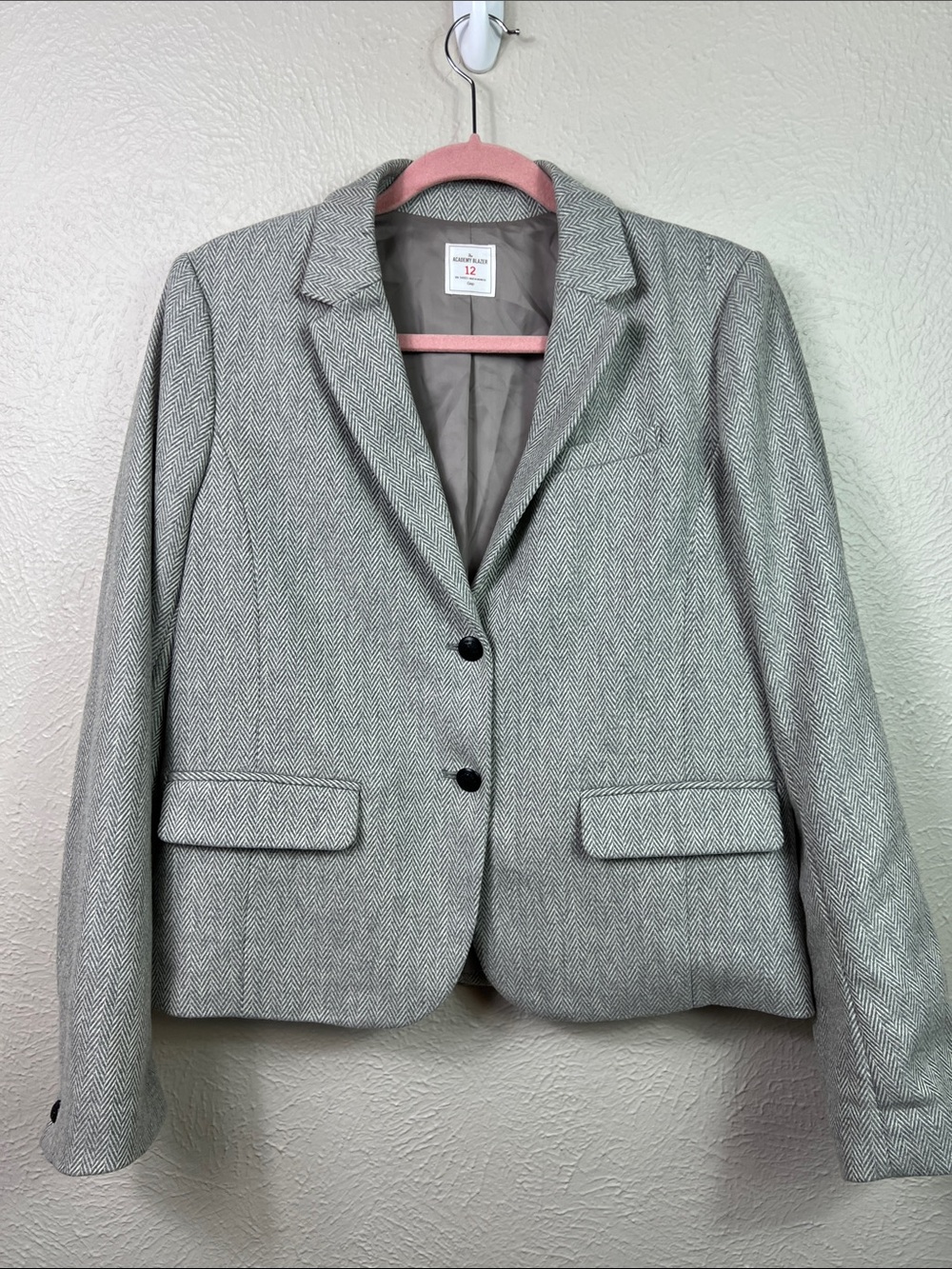 Gap The Academy Blazer Gray White Herringbone Wool Blend Lined Blazer Jacket 12